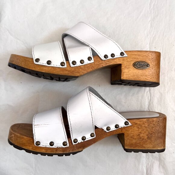 y2k Candies sandals womens 7.5 wooden clog style white leather slip on - Picture 6 of 11